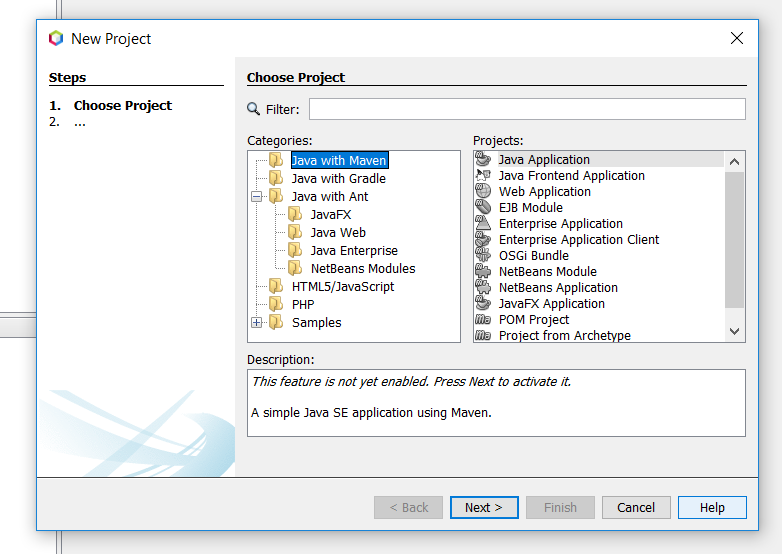 The new 'New Project' dialog