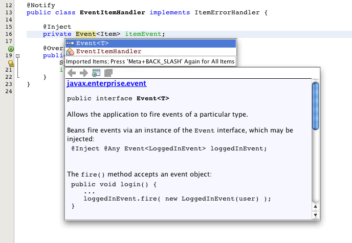 event javadoc