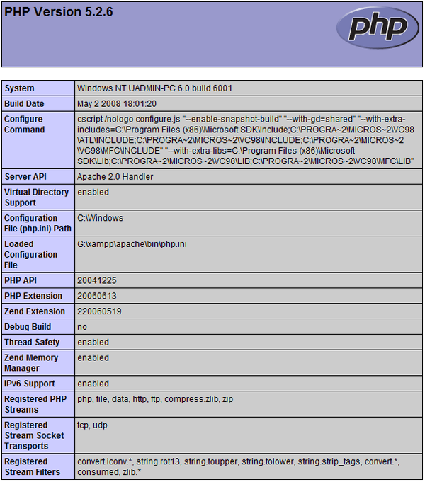 xampp phpinfo