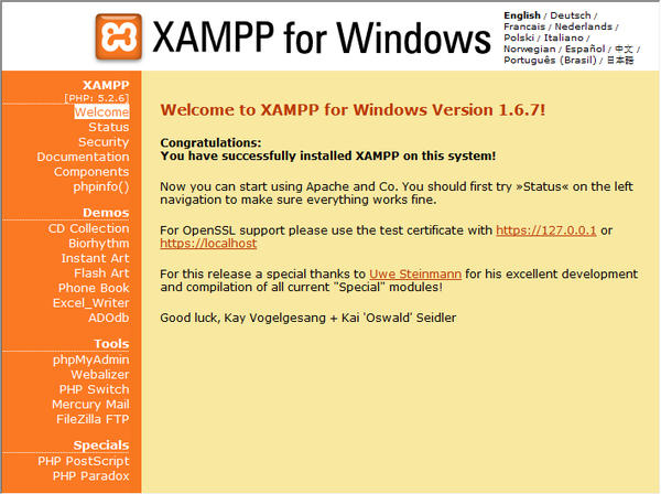 xampp welcome page