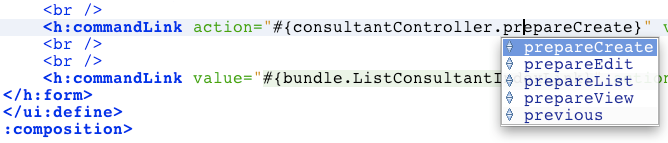 code completion properties