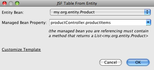 jsf data table from entity
